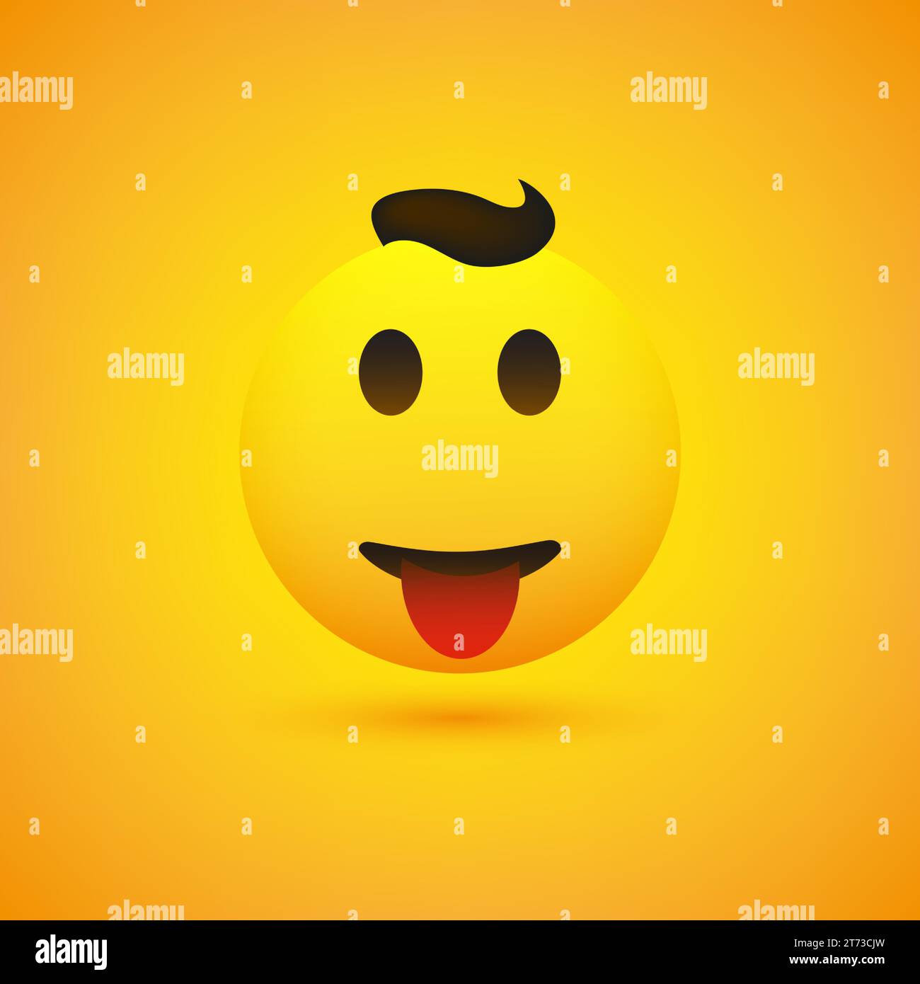Smiling Young Male Emoji with Hair and Stuck Out Tongue - Simple Happy Emoticon on Yellow Background - Vector Design Stock Vector