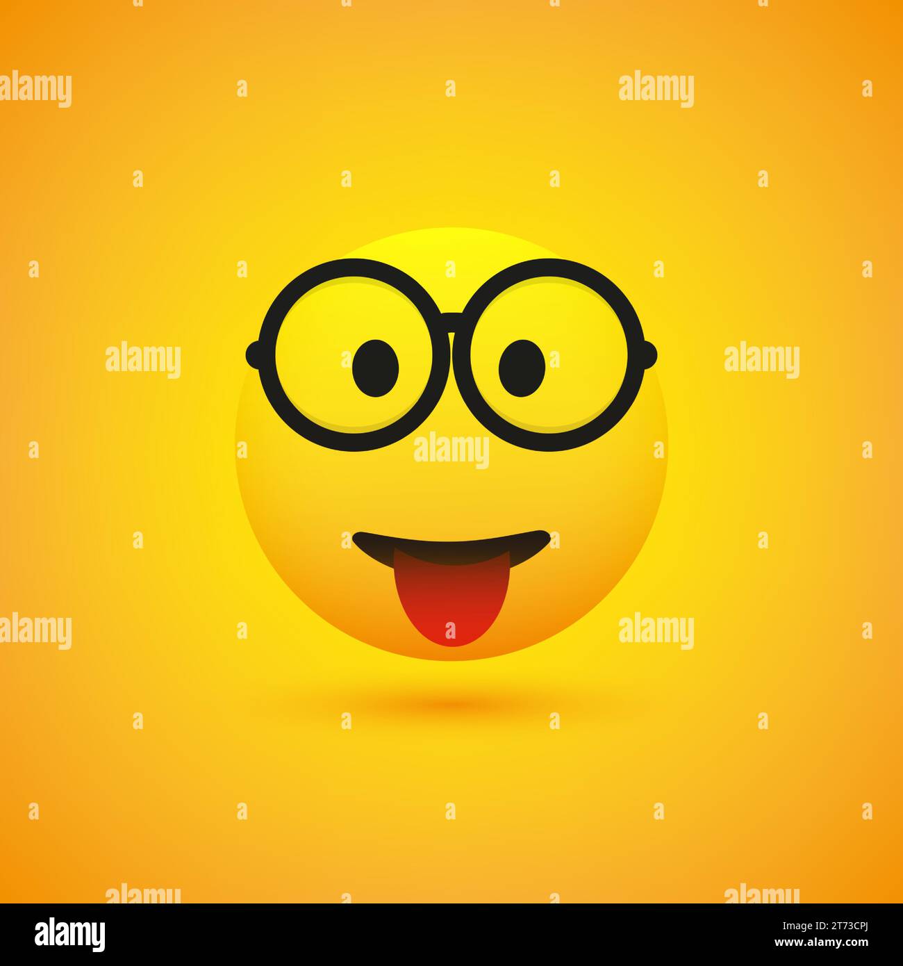 Smiling Emoji with Glasses and Stuck Out Tongue - Simple Happy Emoticon on Yellow Background - Vector Design Stock Vector