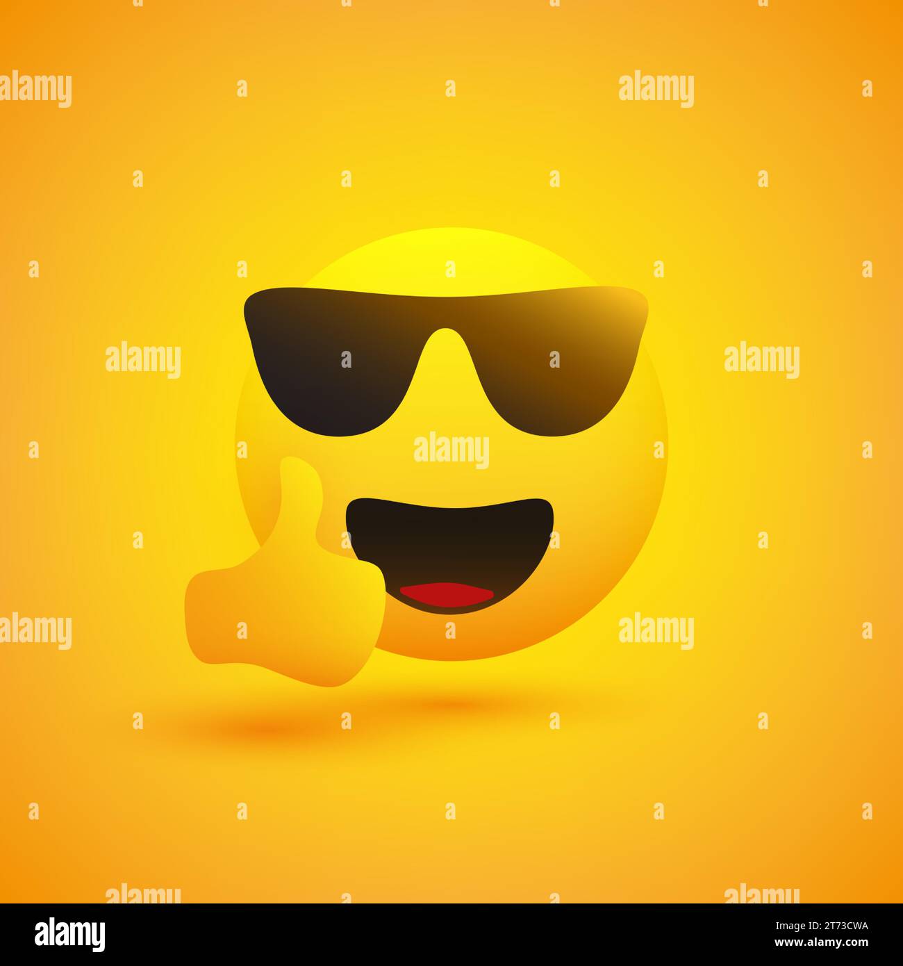 Smiling, Cheering Emoji with Sunglasses Showing Thumbs Up on Yellow Background - Vector Design Stock Vector