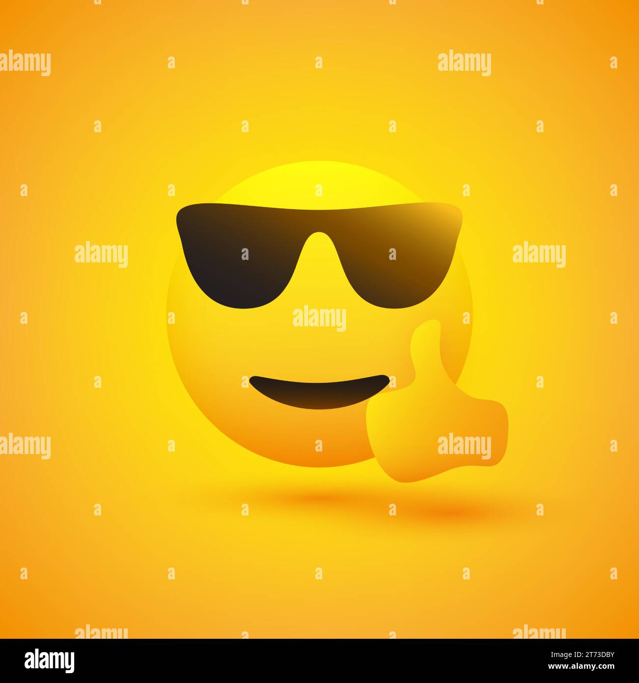 Smiling, Cheering Emoji Wearing Sunglasses and Showing Thumbs Up on