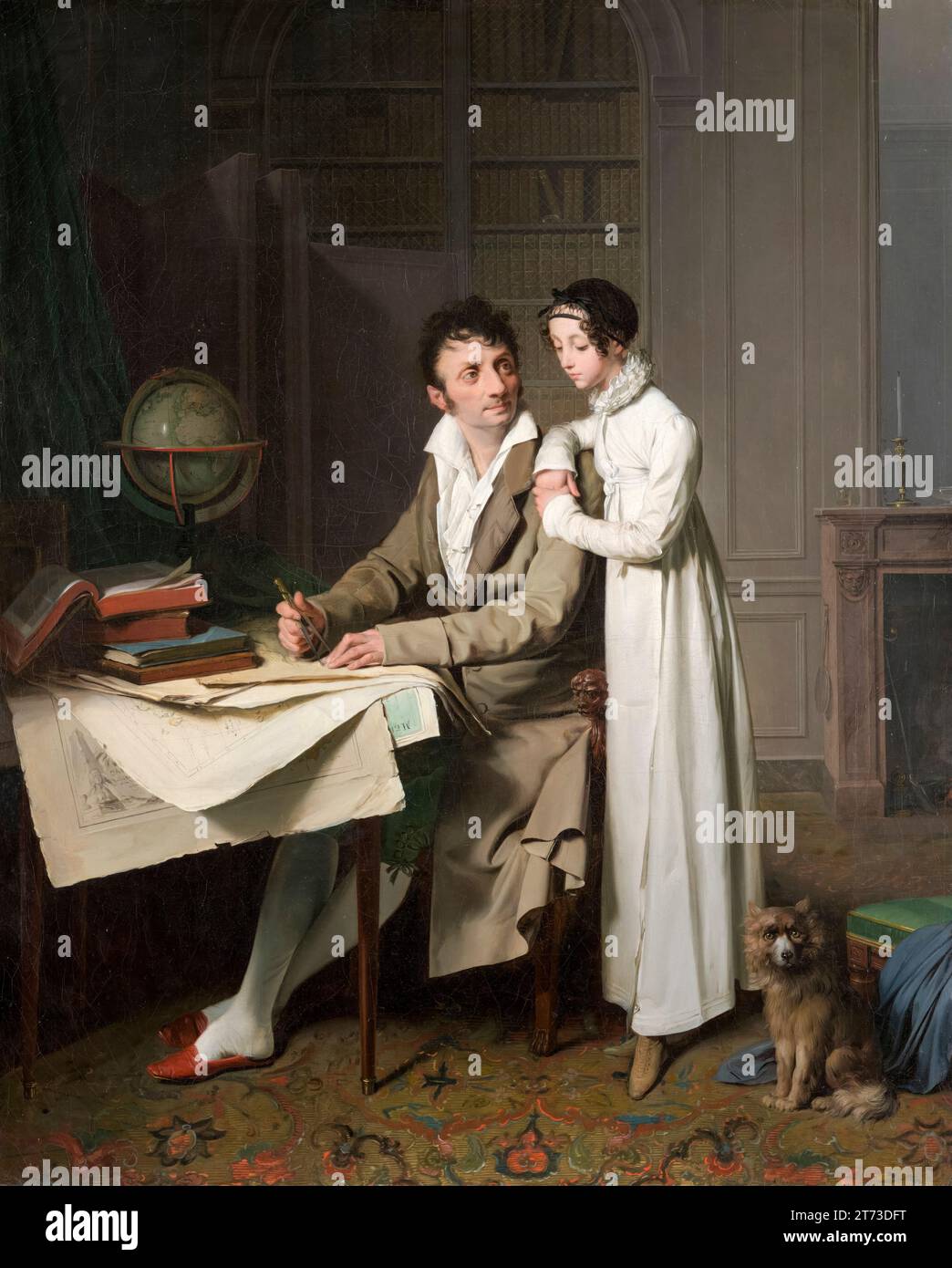 Louis-Léopold Boilly, The Geography Lesson (Portrait of Monsieur Gaudry and His Daughter), painting in oil on canvas, 1812 Stock Photo