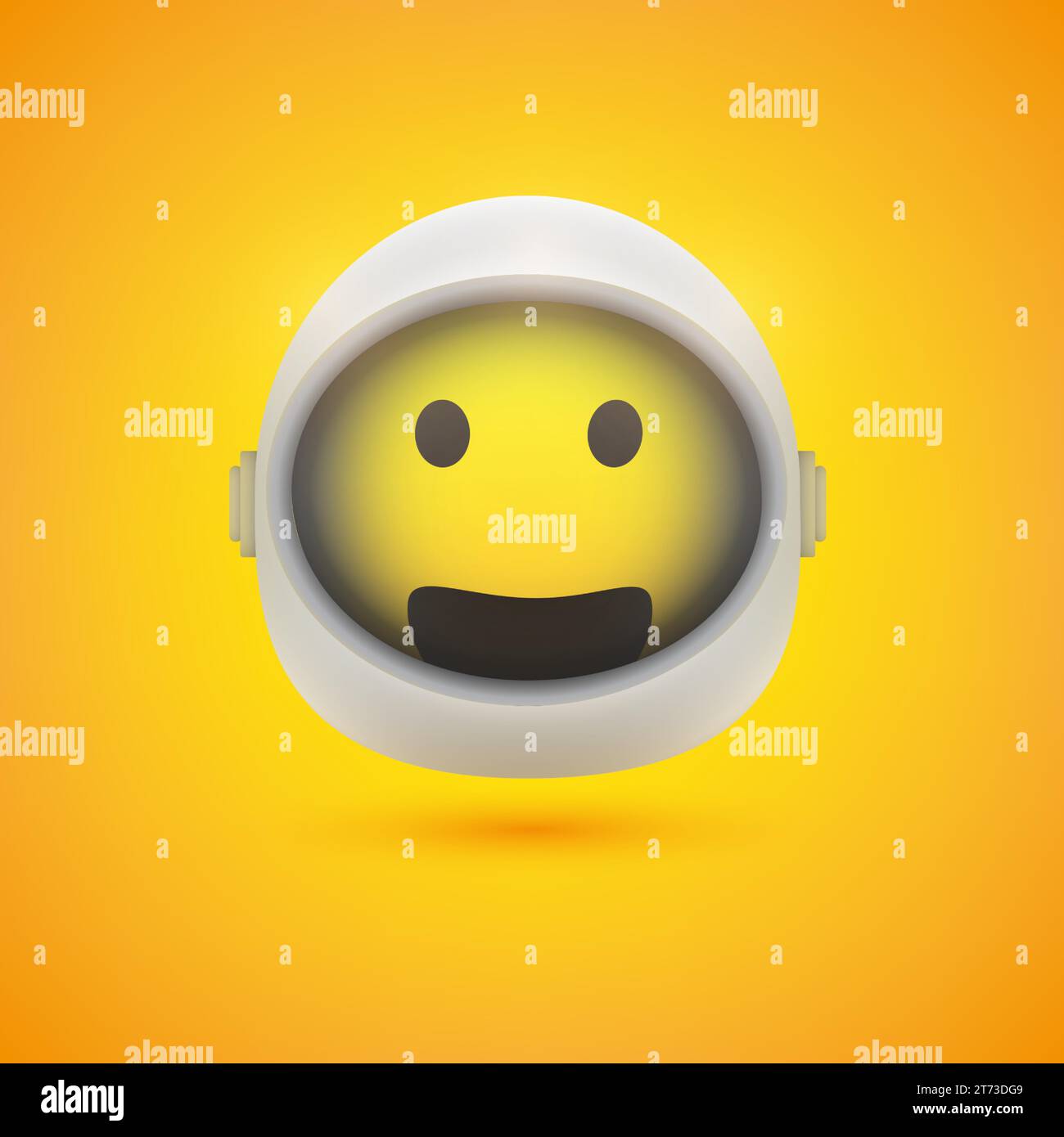Smiling Happy Spaceman Emoji in Space Suit with Helmet On - Modern Style Emoticon Vector Design for Web or Instant Messaging Apps On Yellow Background Stock Vector