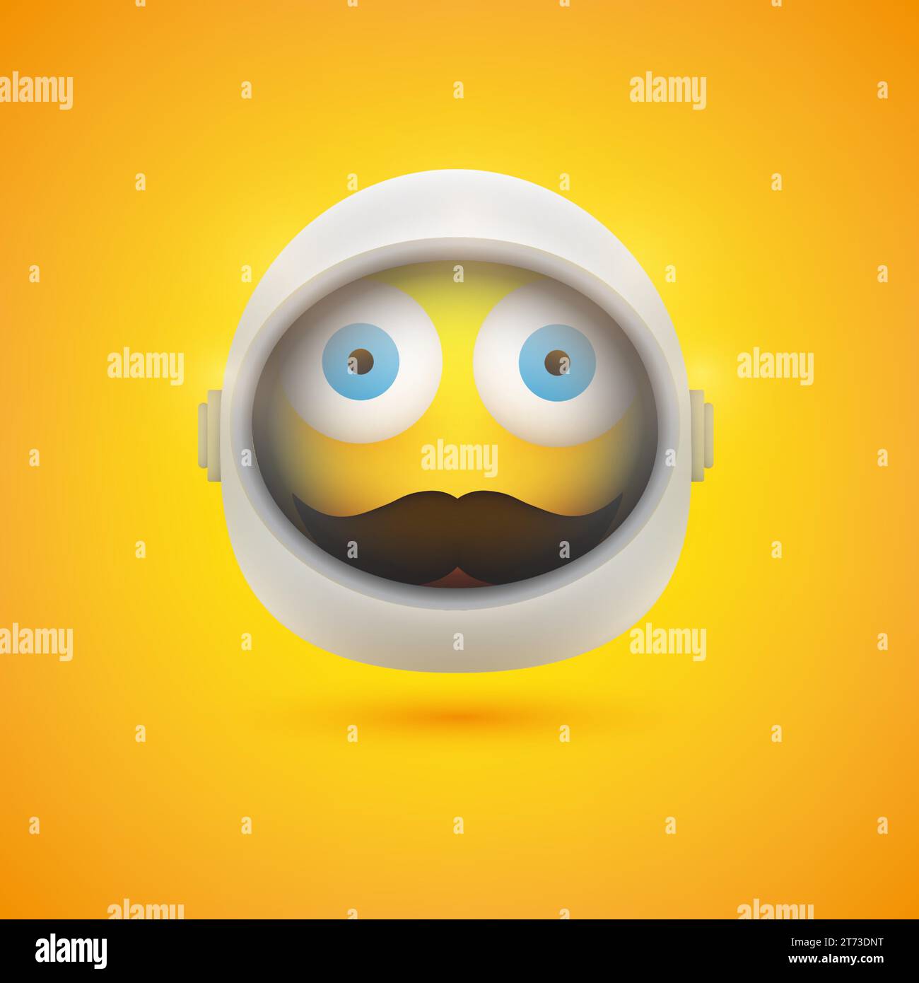 Surprised Spaceman Emoji in Space Suit with Helmet On - Eyes Wide Open - Emoticon Vector Design for Web On Yellow Background Stock Vector