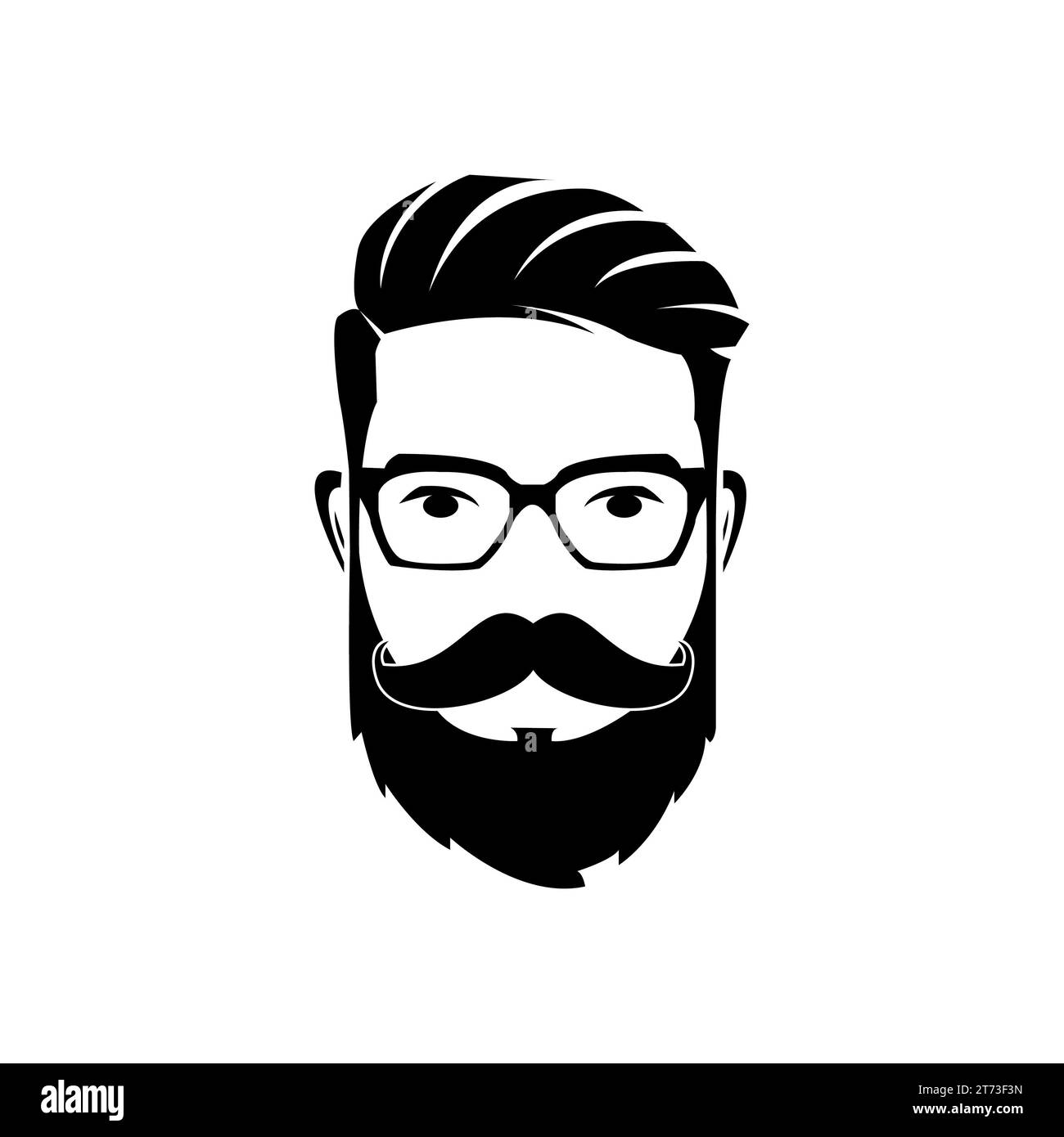 Bearded men face, hipster character. Man's Face With Beard. Black And White Vector Object. Stock Photo