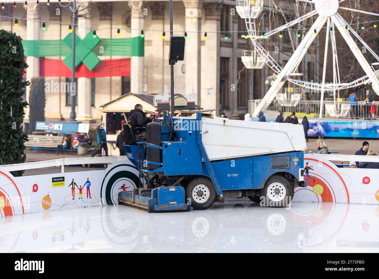 Ice resurfacing machine ,Ice resurfacer, resurfacing the ice rink in