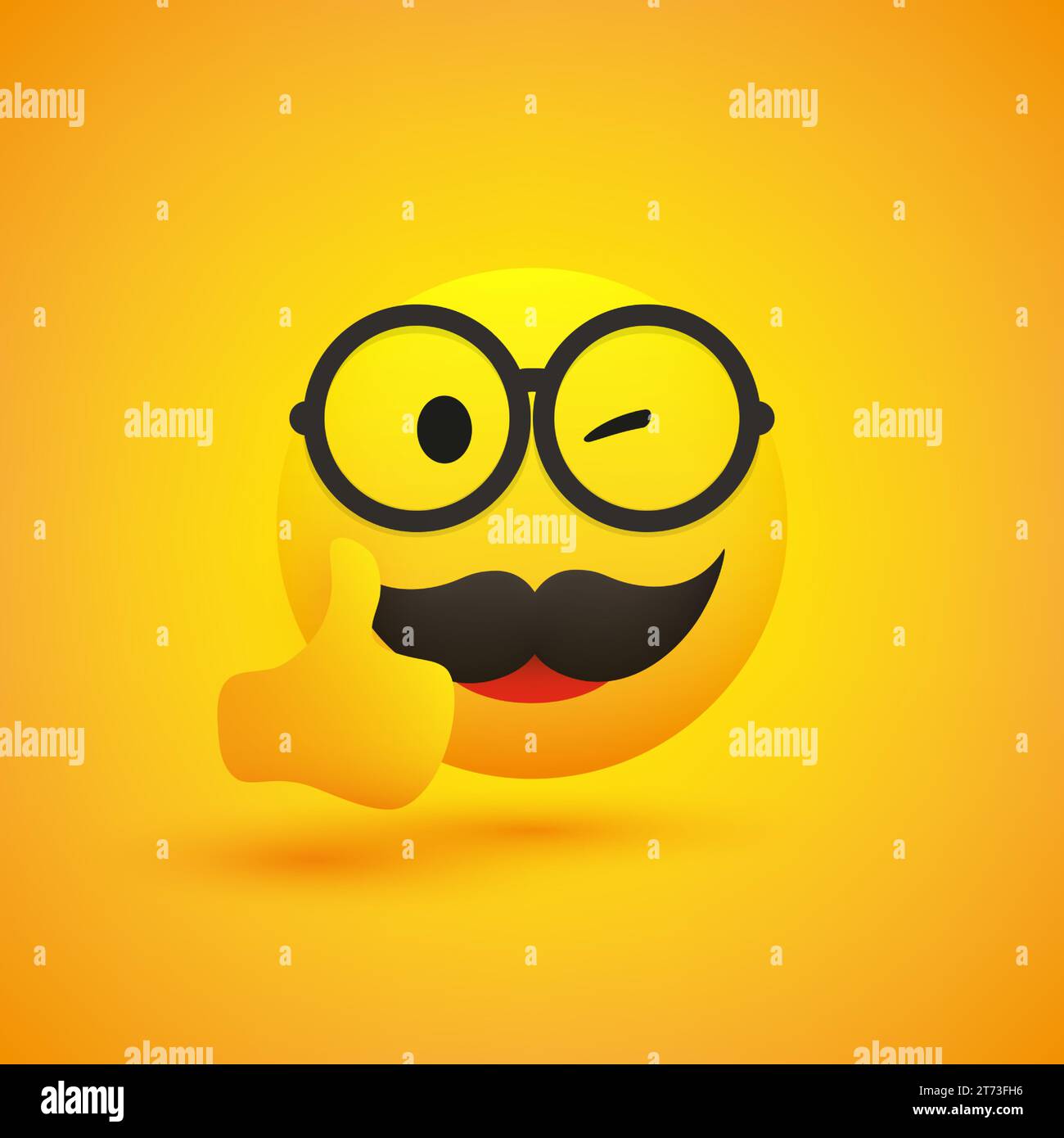 Smiling Emoji - Simple Happy Winking Emoticon with Mustache, Glasses