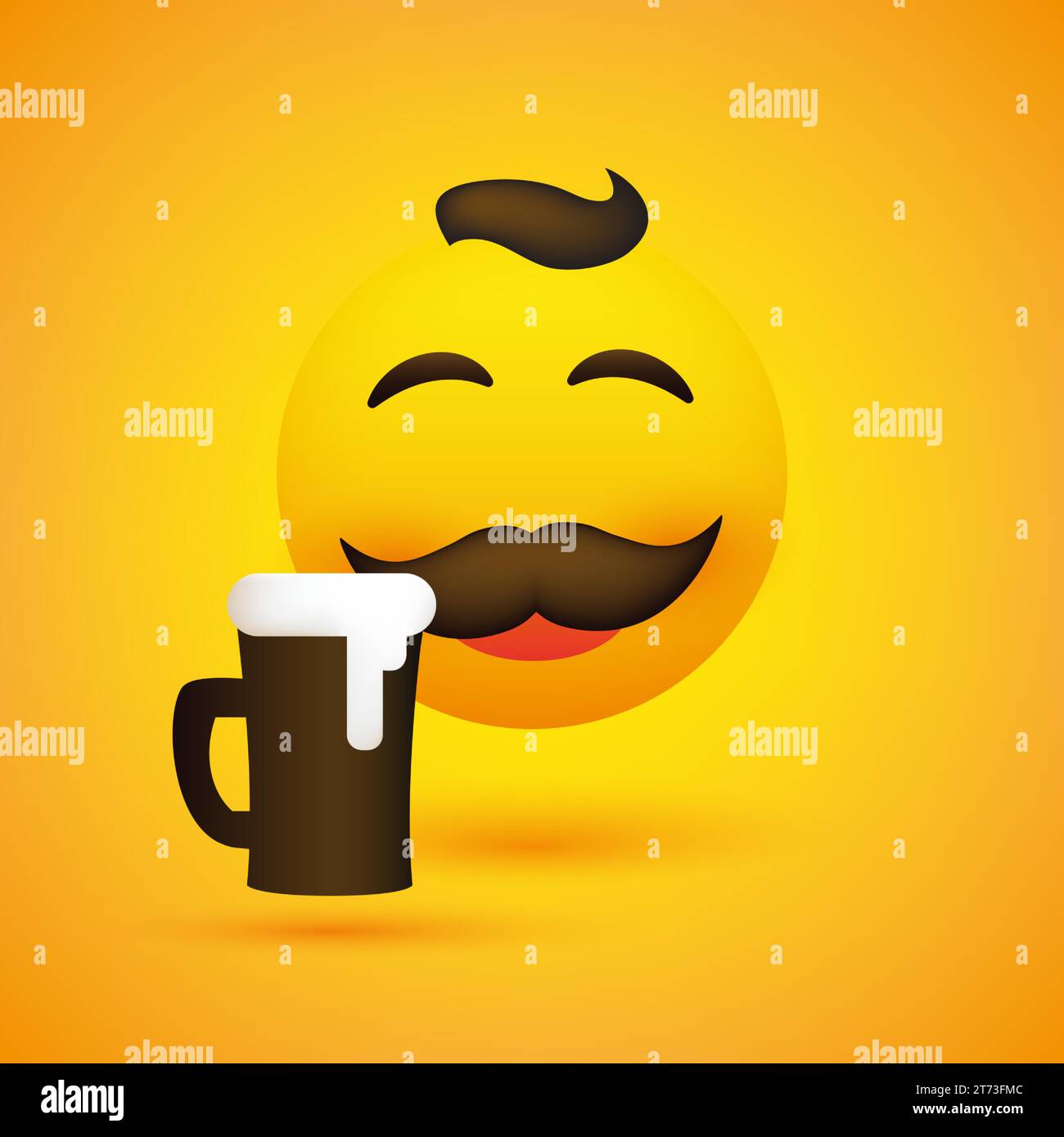 Smiling Happy Beer Lover Man Simple Emoji, Emoticon with Closed Eyes