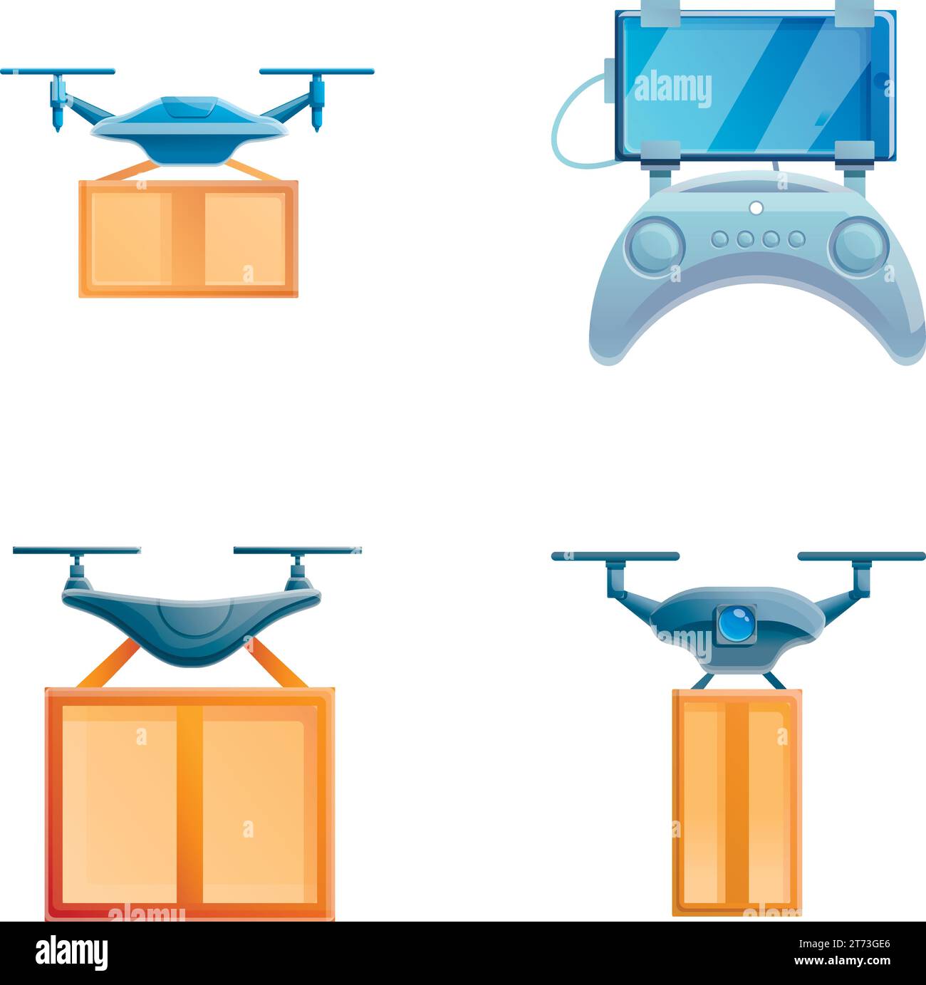 Service drone icons set cartoon vector. Shipping parcel package with ...