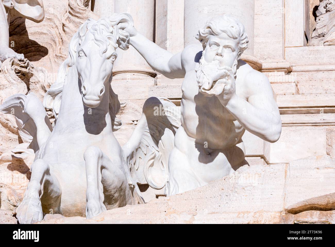 Cherub & Pegasus Statues, Trevi Fountain, Rome, Lazio, Italy Stock Photo