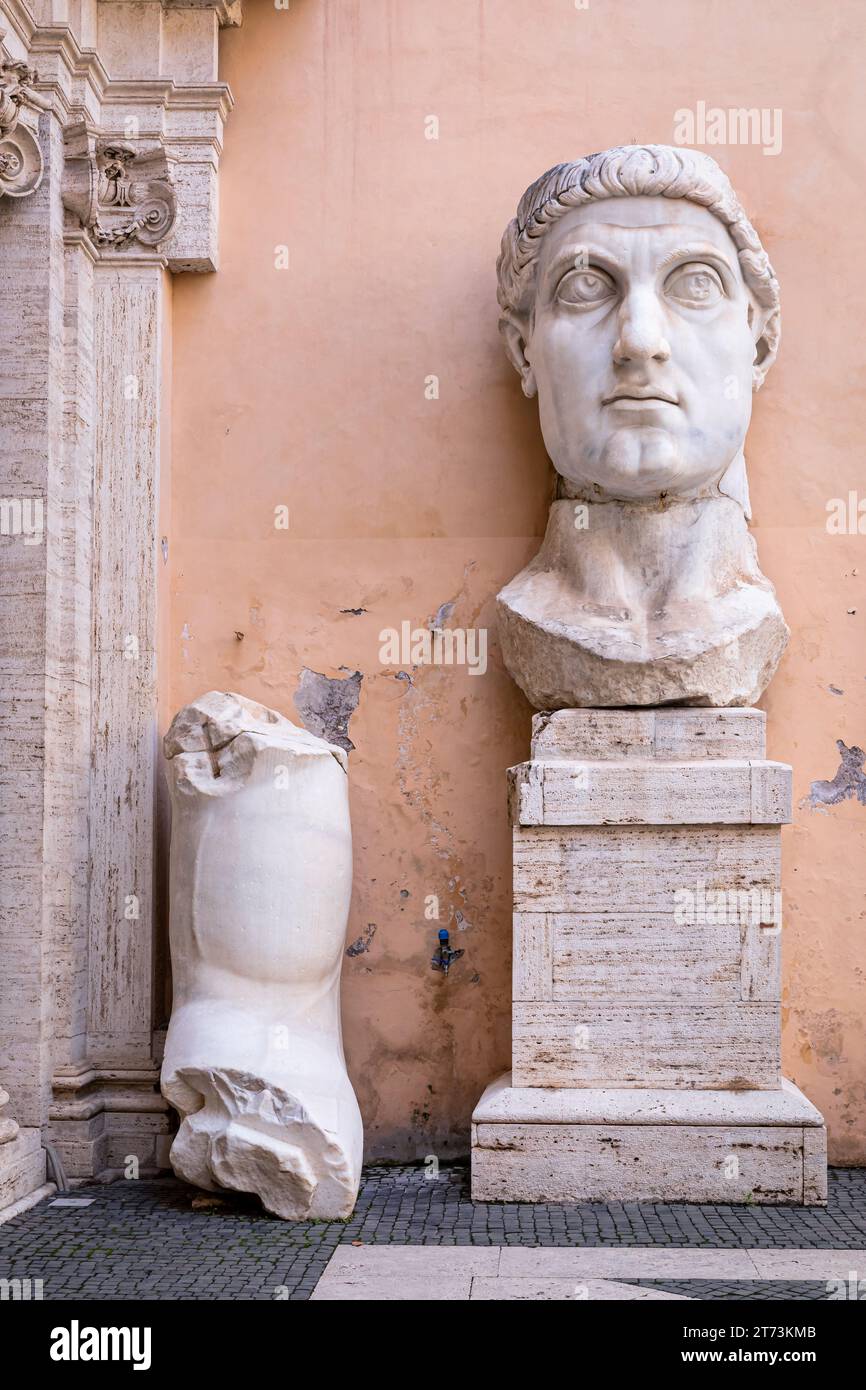 Fragments of the Constantine Statue, Palazzo Dei Conservatori, Capitoline Museums, Rome, Lazio, Italy Stock Photo