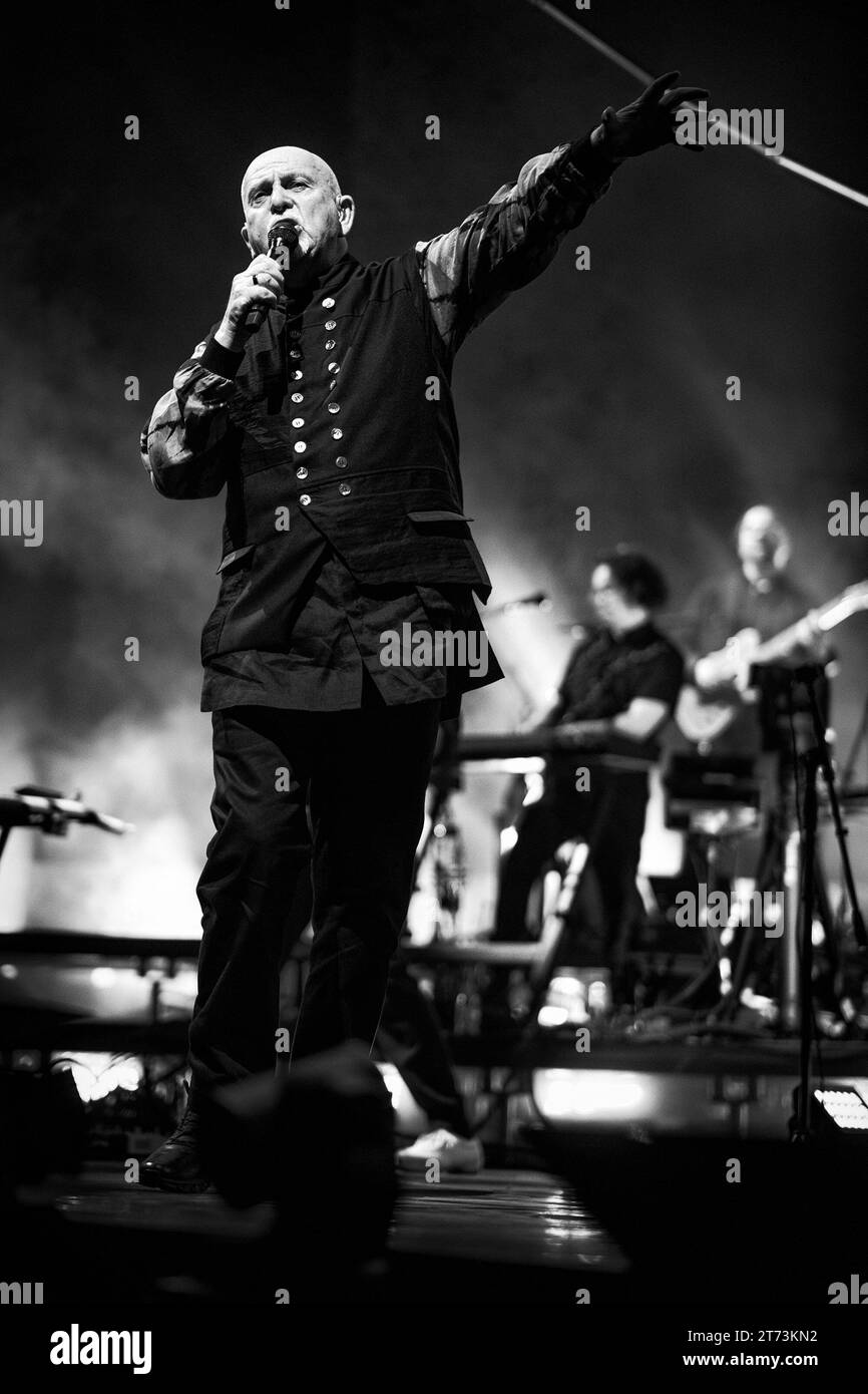 Peter Gabriel photographed onstage during the Peter Gabriel i/o The Tour at the O2 Arena