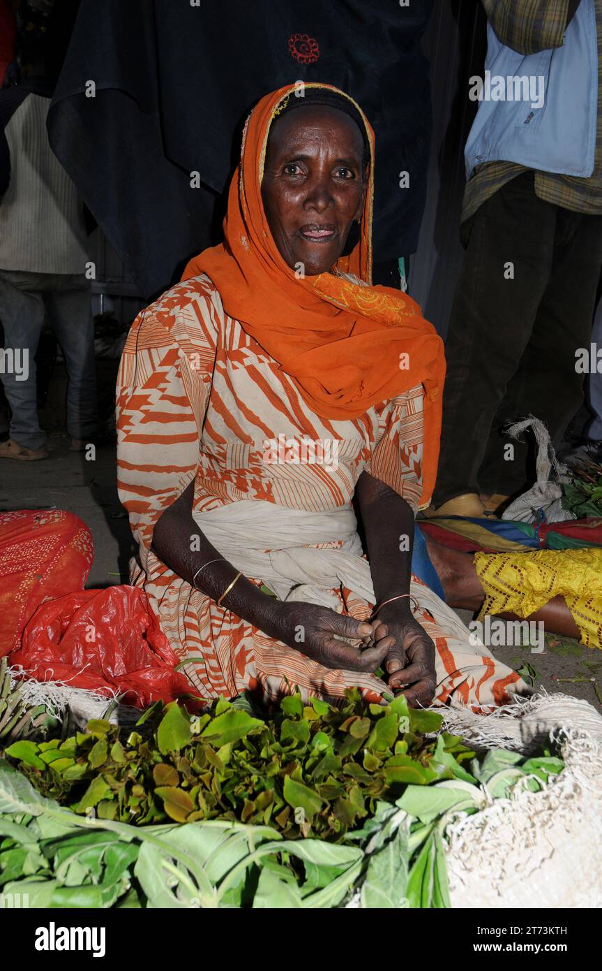 Selling khat on a street in Harare. Khat (Catha edulis) is a shrub