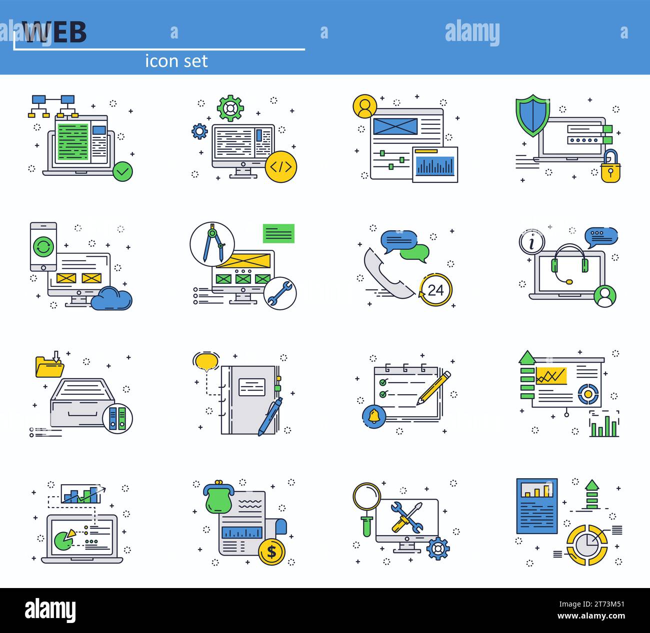Vector set of web development and office icons in thin line style ...