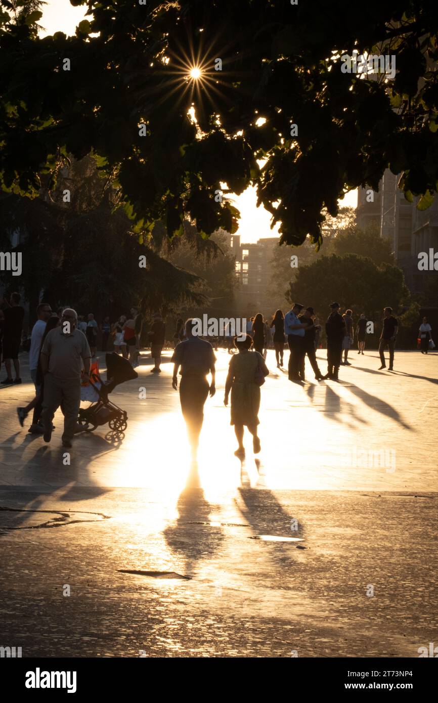 Later afternoon light in Skanderbeg Square, Tirana, Albania Stock Photo