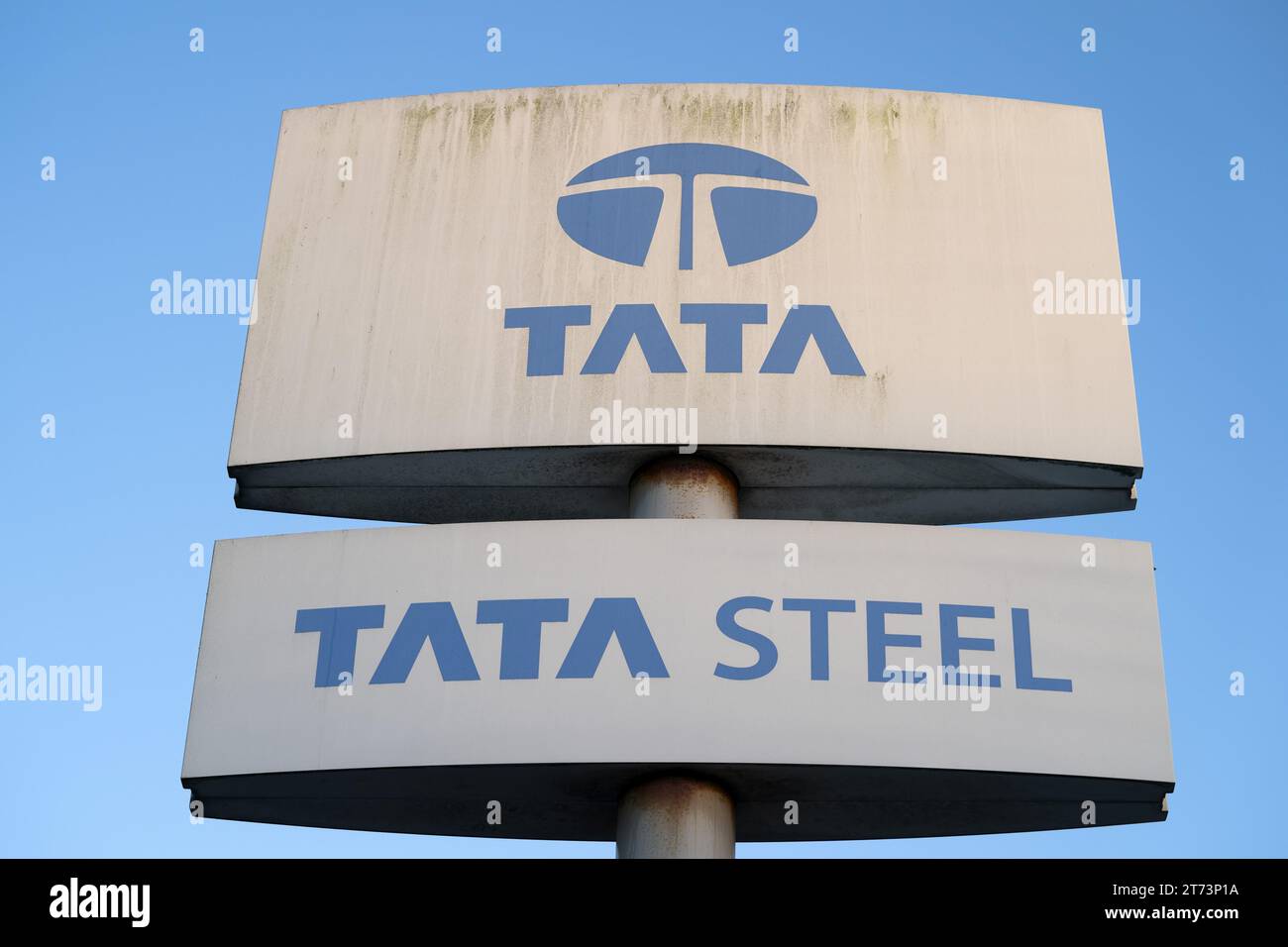 Tata Steel works sign logo Stock Photo - Alamy