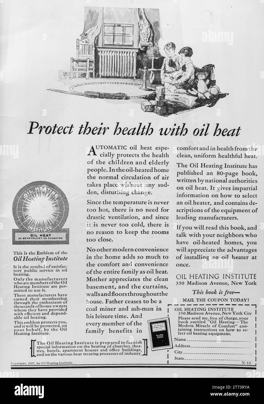 1927 Oil heating institute - Automatic oil heat ad Stock Photo