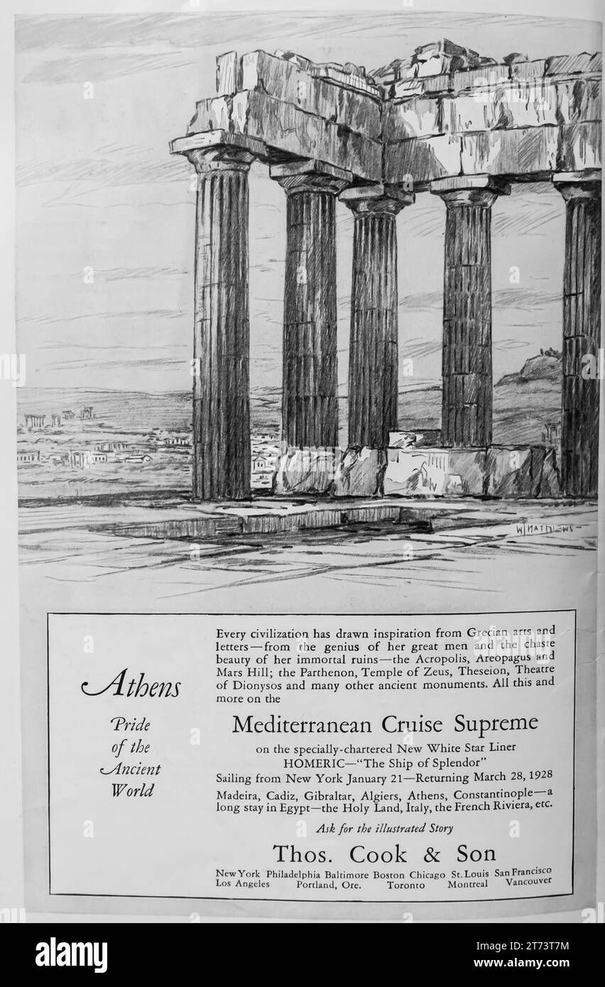 1927 Thos Cook & Son Mediterranian Cruise to Athens  advert Stock Photo