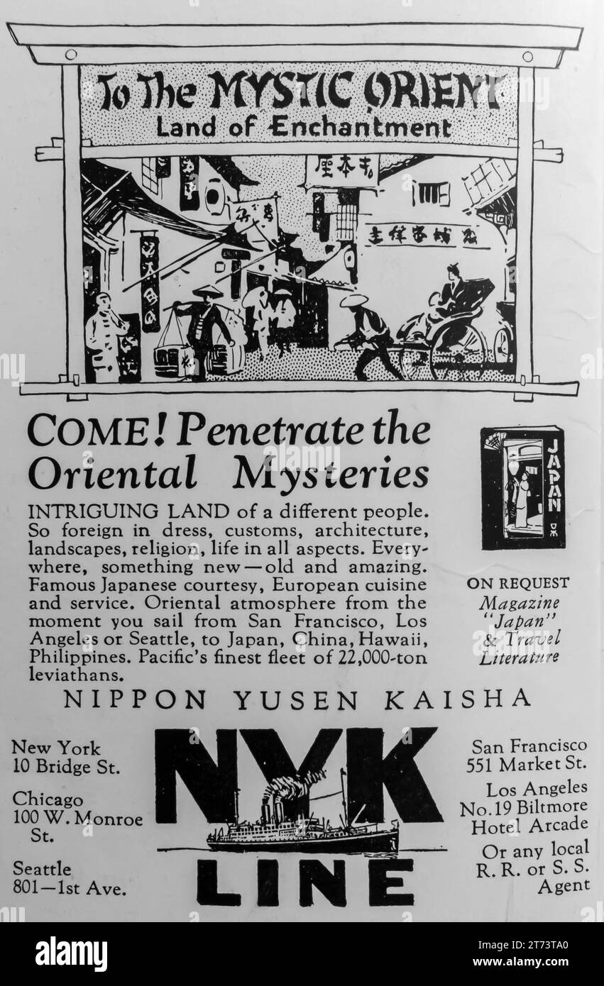 1927 NYK Nippon Tusen Kaisha travel to the nystic Orient ad Stock Photo