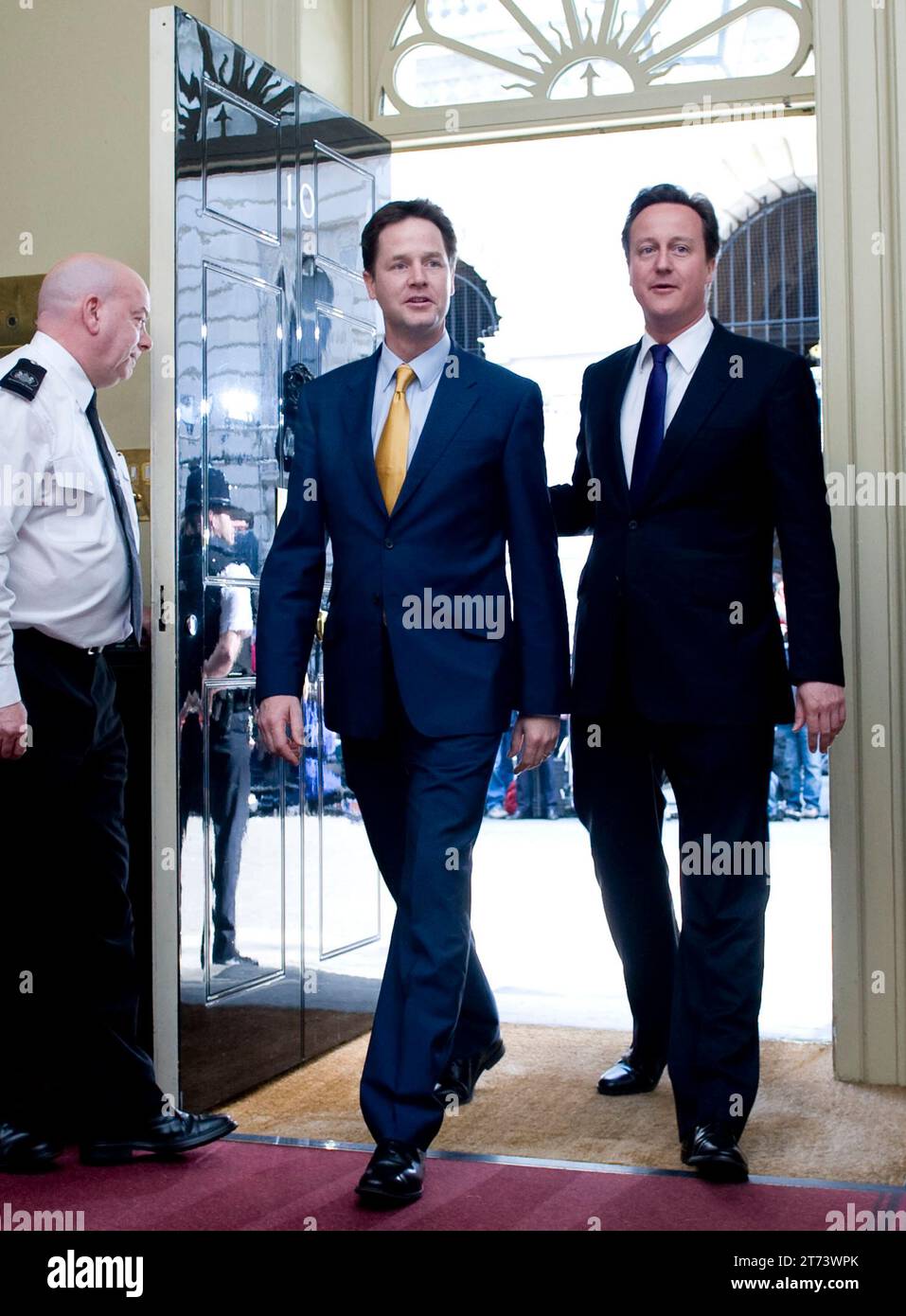 London, UK. 12th May, 2010. Image © Licensed to Parsons Media. 13/11/2023. London, United Kingdom. David Cameron appointed Foreign Secretary. Britain's new Prime Minister David Cameron with the Deputy Prime Minster Nick Clegg walk into the Cabinet room together for the first time at Number 10 Downing St, Wednesday May 12, 2010 . Photo Picture by Credit: andrew parsons/Alamy Live News Stock Photo