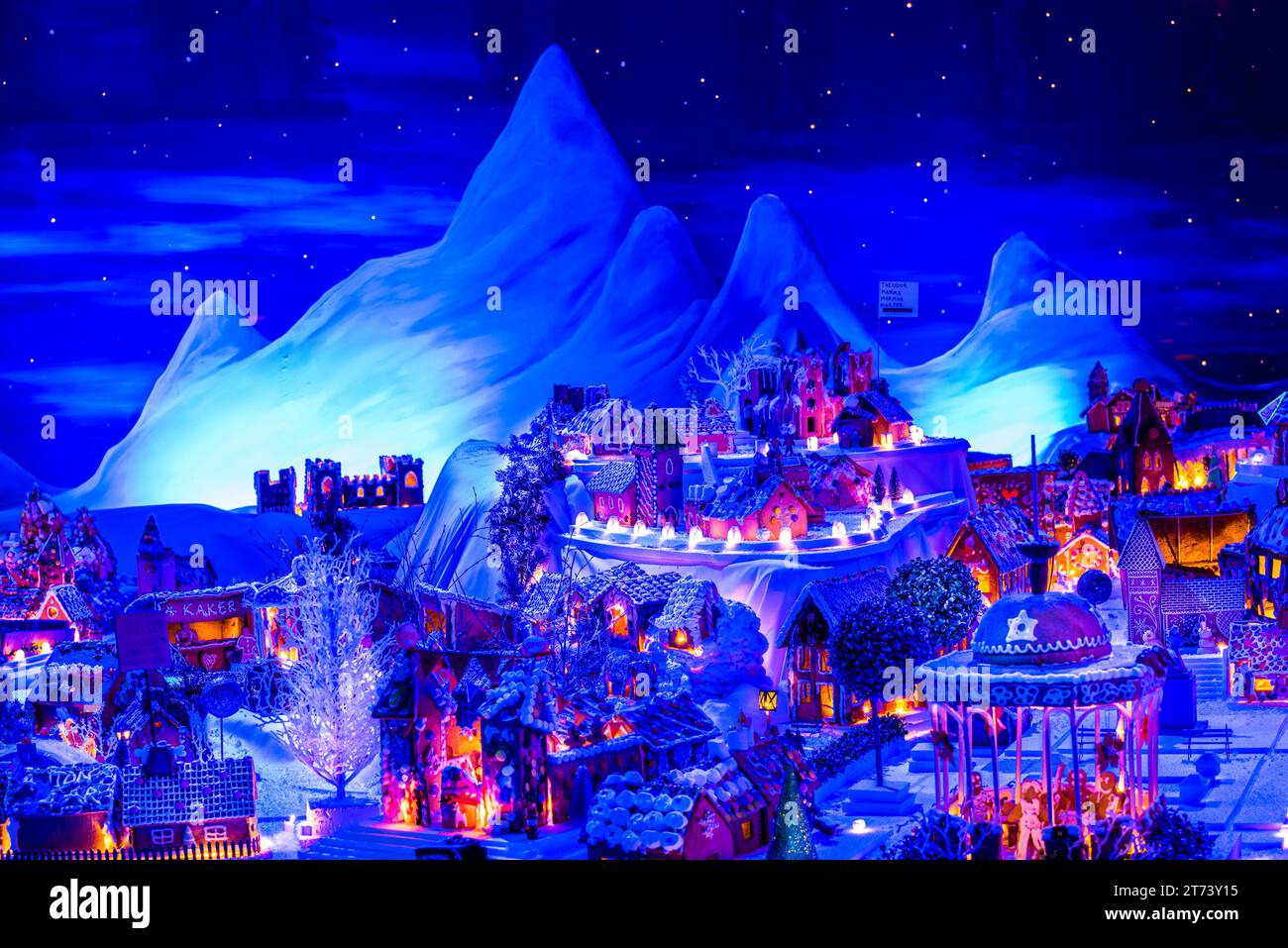 Bergen, Norway, has the world´s largest gingerbread town which they build every year before Christmas . Stock Photo