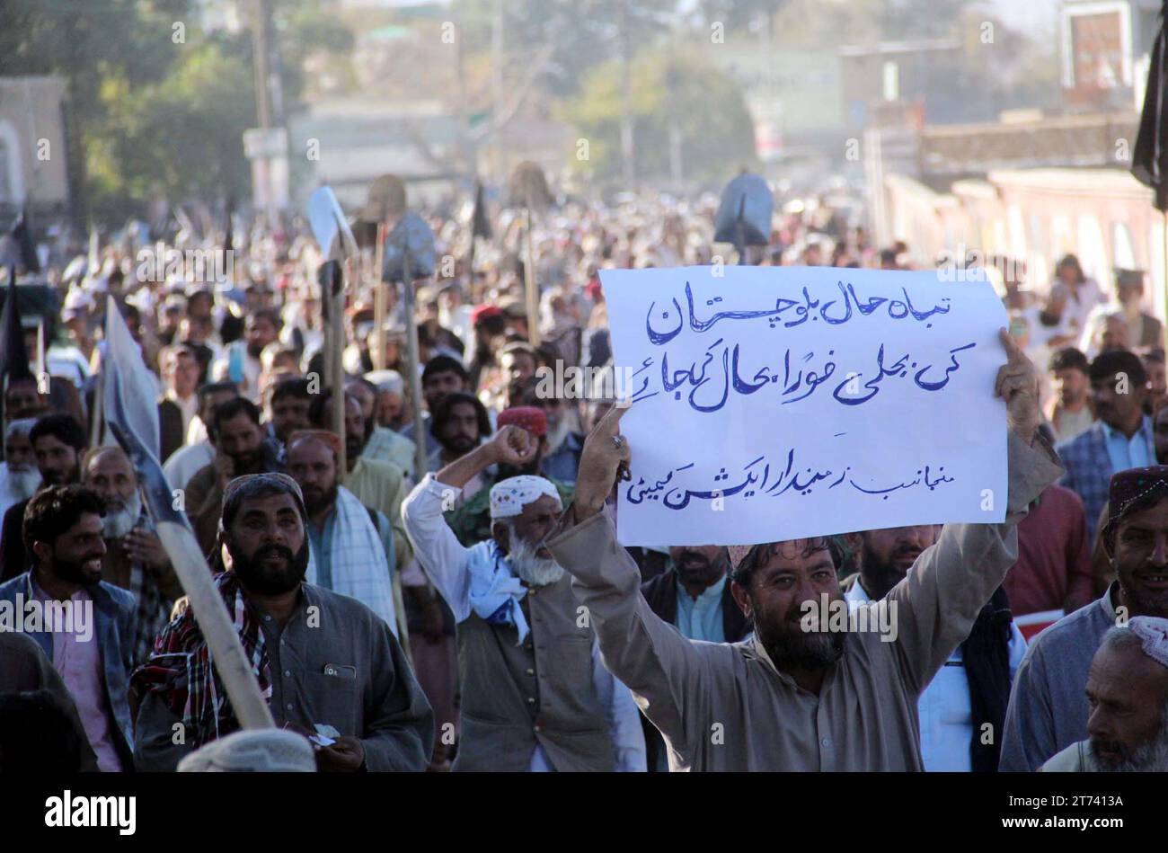 Members of Zamindar Action Committee are holding protest demonstration against prolong electricity load shedding and non-availability of water, held in Quetta on Monday, November 13, 2023. Stock Photo