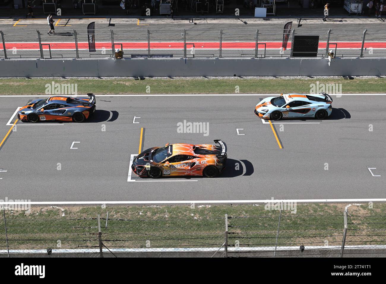 GT cars on start grid at Festival of Speed (Festival de Velocidad) motor racing event at Circuit of Catalonia, Barcelona, Spain on 30 September 2023 Stock Photo