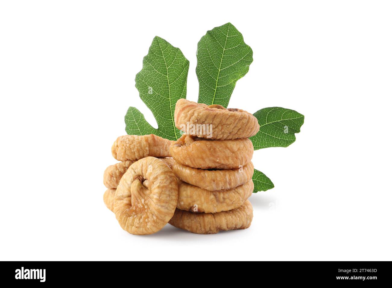 Dried figs and green leaf isolated on white Stock Photo