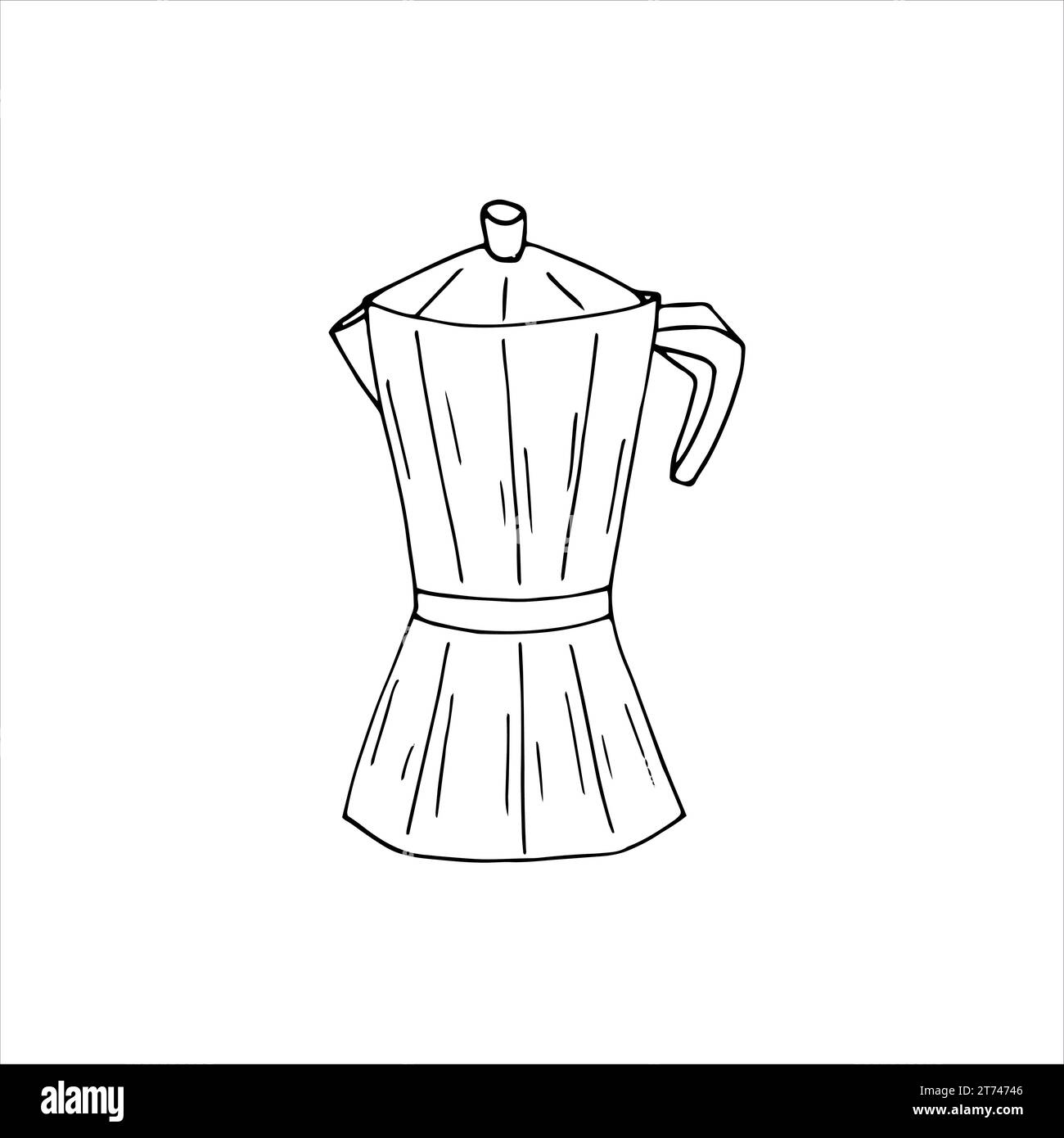 Coffee maker, coffee pot, espresso machine. Kitchen utensil. Hand drawn