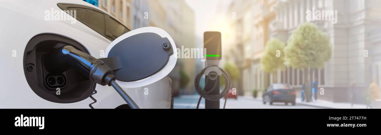 ev charging station for electric car in concept of green energy and eco ...
