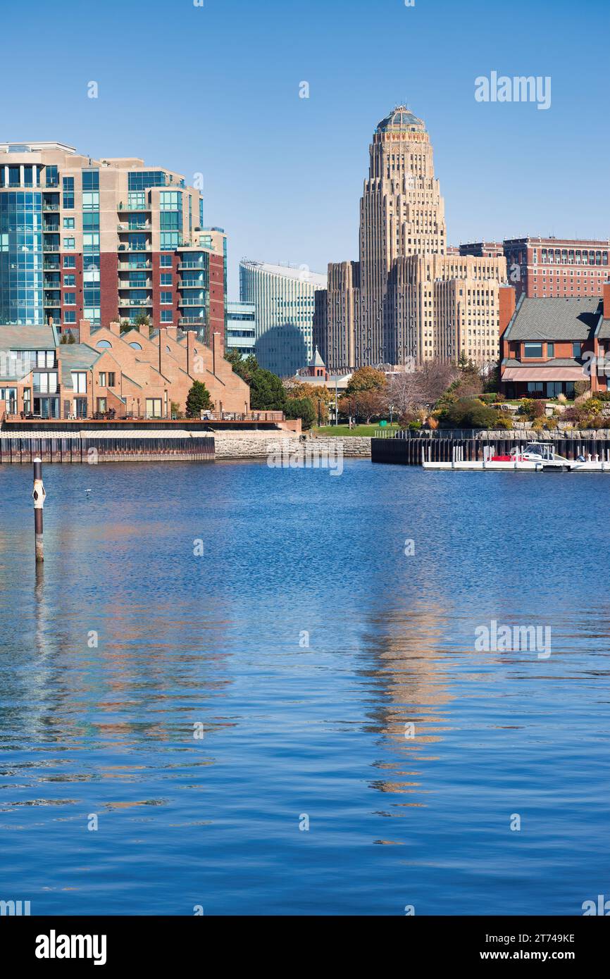 Waterfront with the City Hall in downtown Buffalo, New York State. Stock Photo