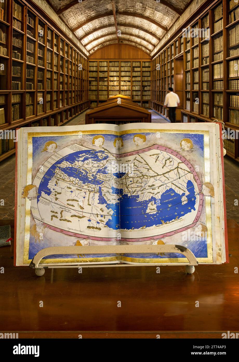 Ptolemy's world map, made by Nicolaus Germanus ca. 1470. Is part of the Manuscript codex of Ptolemy's Geography. Codex Urbinas Latinus 274. Stock Photo