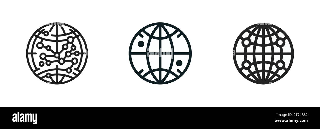 set of black globe icons isolated on white background. Vector ...
