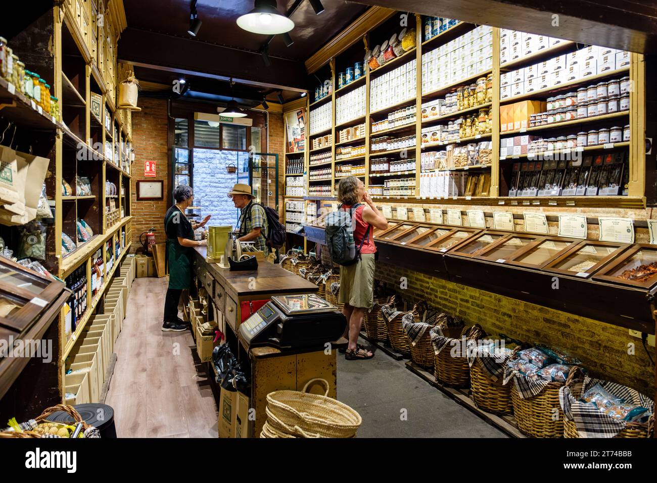 Inside Casa Gispert Queviures, family owned Catalan food store, El Born district, Barcelona, Spain Stock Photo