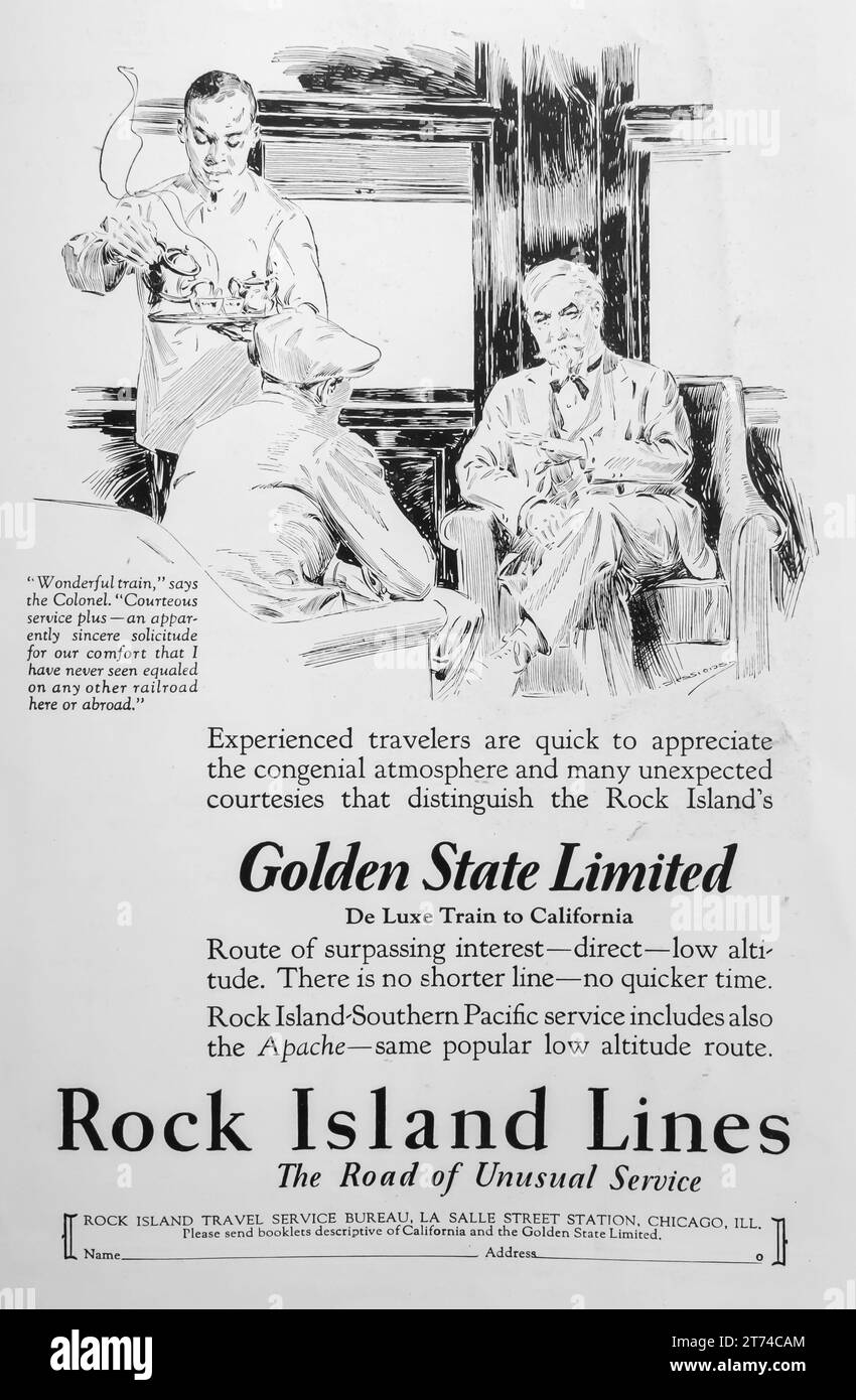 1927 Golden State limited De Luxe train to california ad Stock Photo