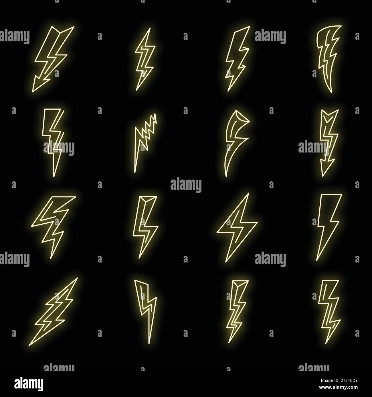 Lightning bolt power icons set. Outline set of lightning bolt power ...