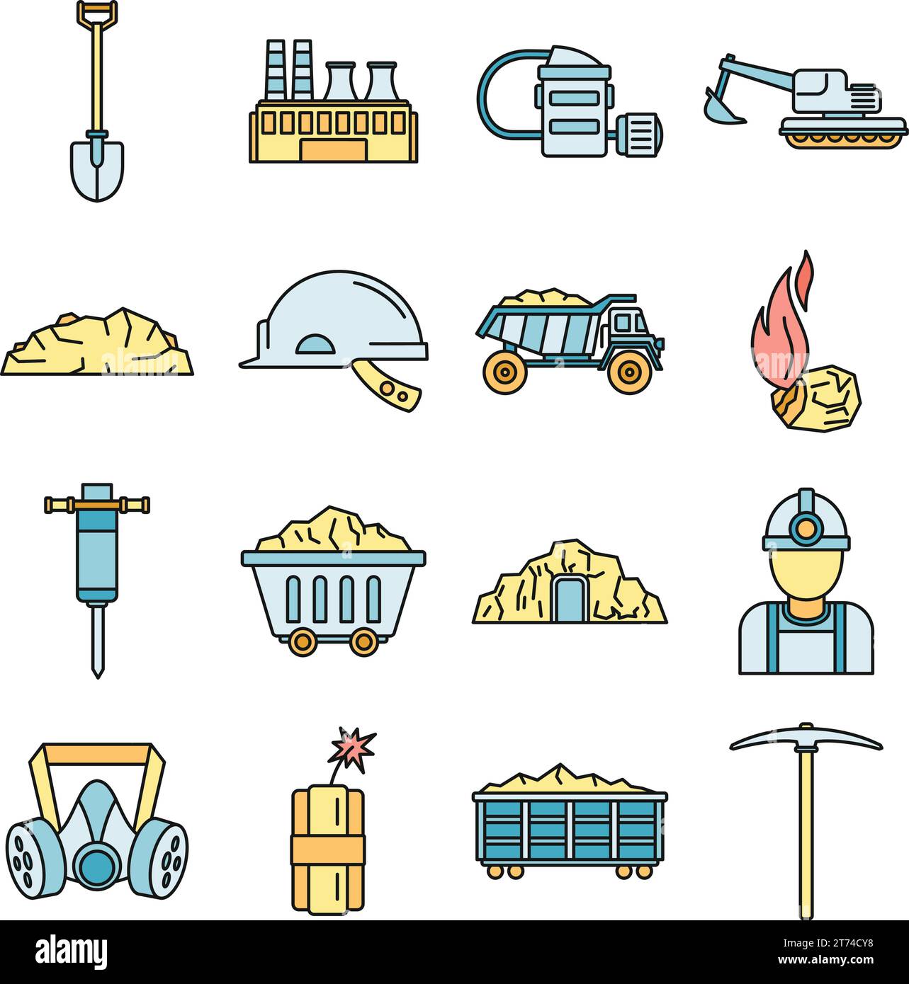 Coal industry factory icons set. Outline set of coal industry factory ...