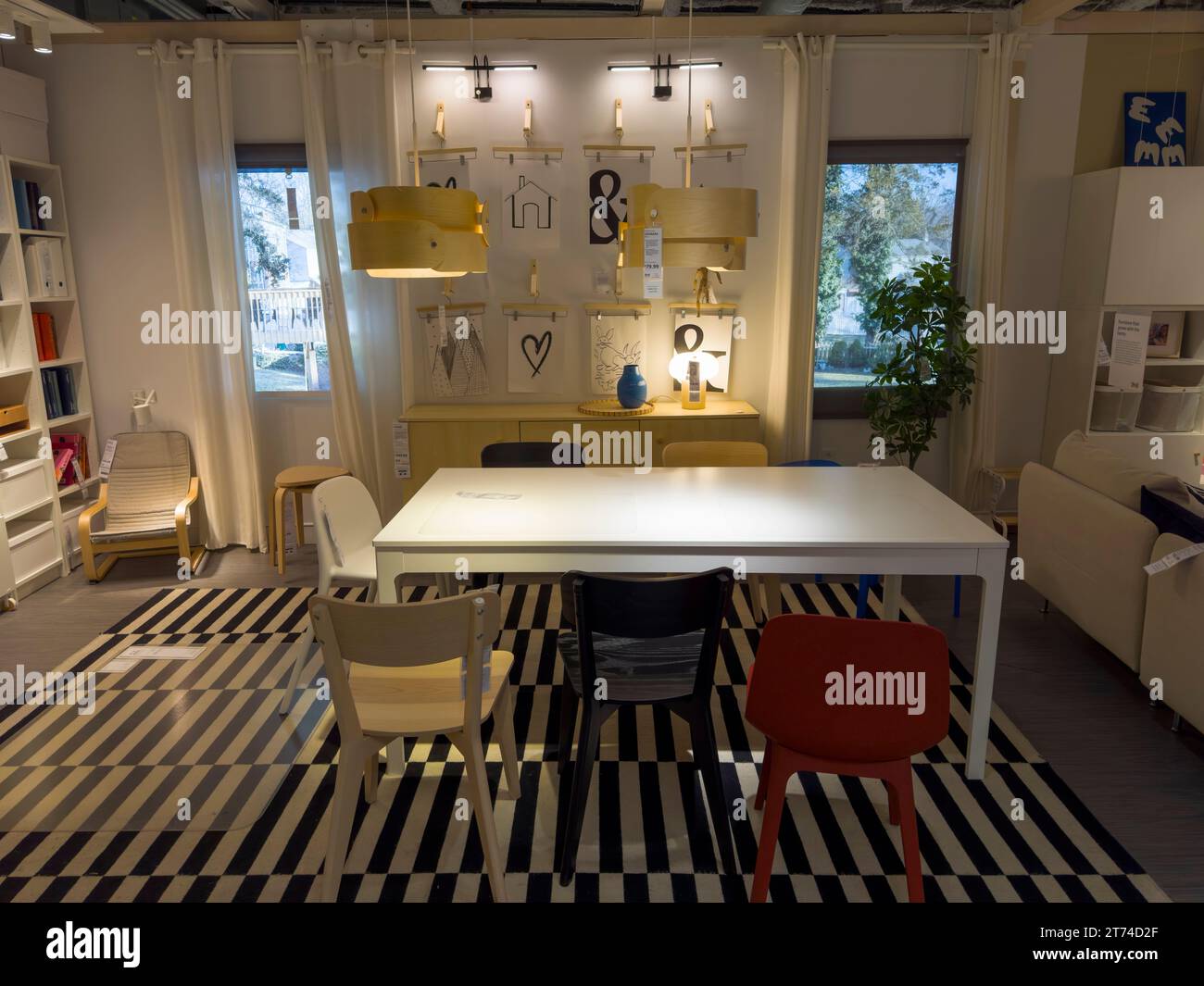 Ikea showroom with modern furniture in Ikea store in Stoughton