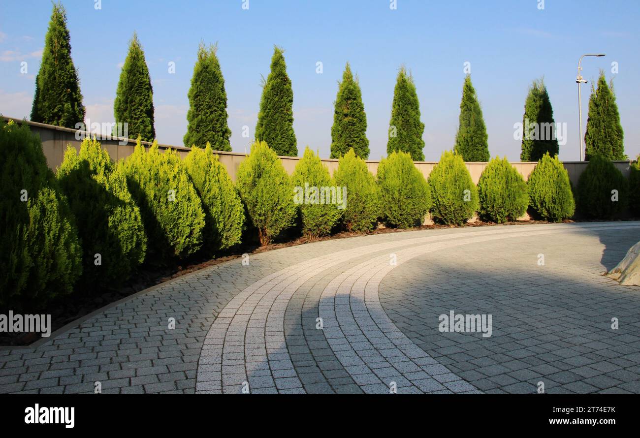 Fragments of modern design from landscaping in the garden, park, square, recreation area Stock Photo