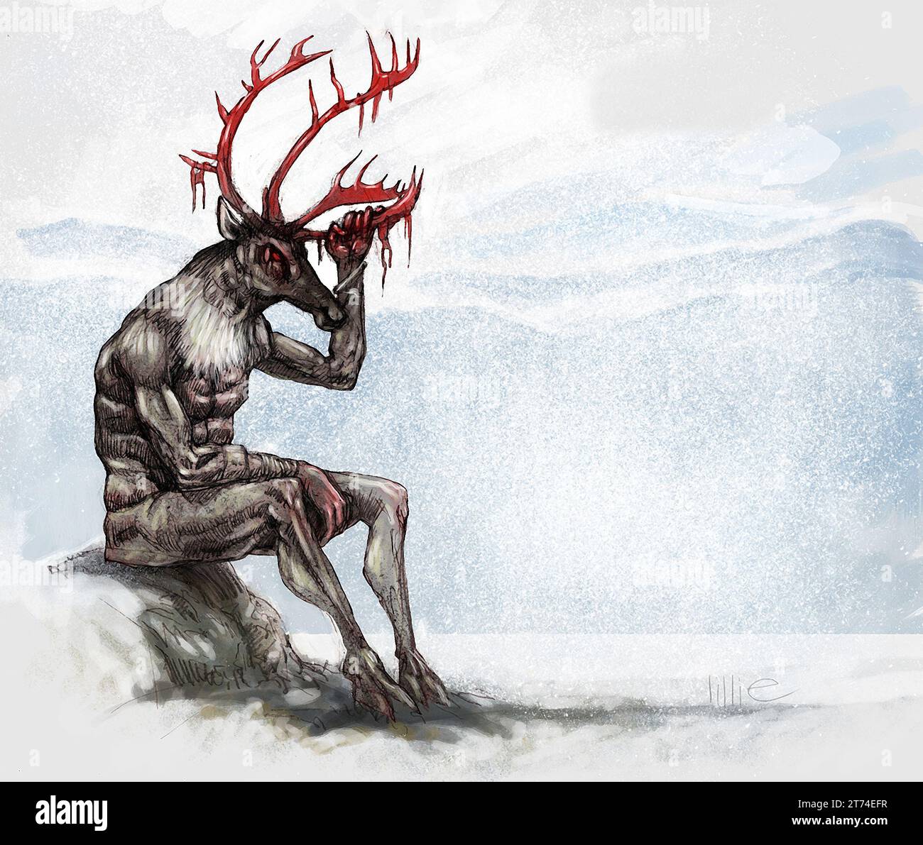 Art in North Baffin legend ijiraq is a shape shifter. While tariaksuq appear like a half-man-half-caribou monster, an ijiraq can appear in any form Stock Photo