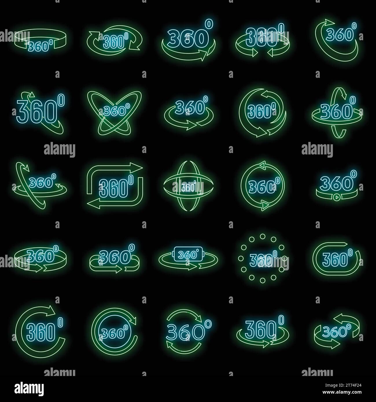 Virtual 360 degrees icons set. Outline set of virtual 360 degrees ...