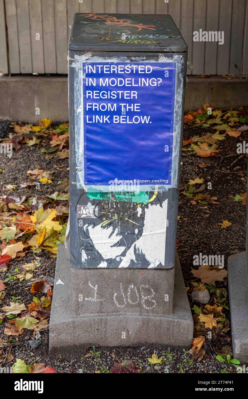 Interested in Modeling? Blue poster in Helsinki, Finland. Stock Photo