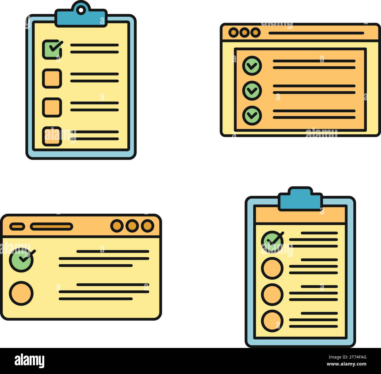 Checklist test icons set. Outline set of checklist test vector icons ...