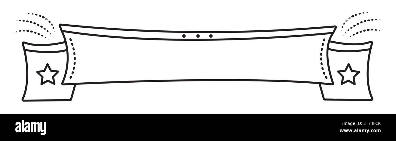 Black line empty ribbon banner template, monochrome vector illustration Stock Vector
