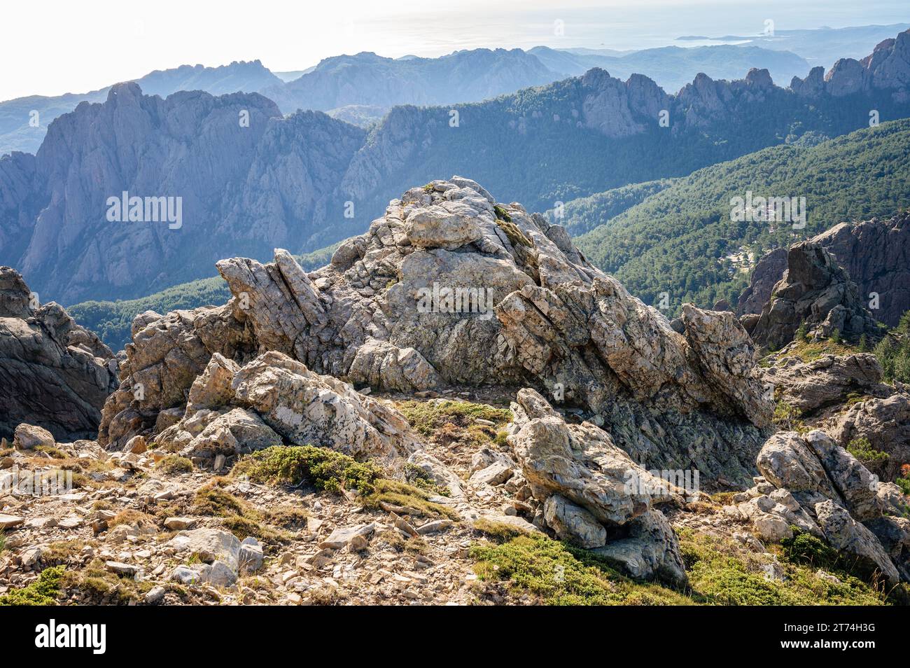 Mountains from Bocca di u Pargulu on the alpine variant, Aiguilles de Bavella, GR20, Corsica, France Stock Photo