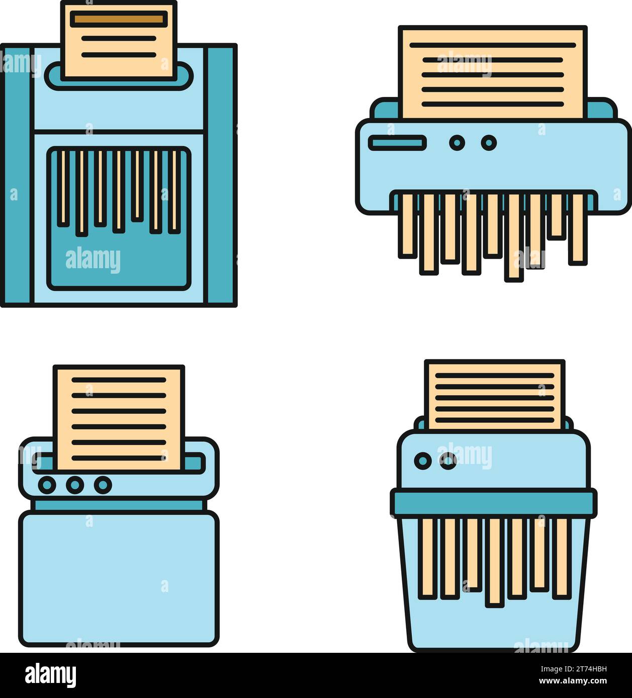 Shredder machine icons set. Outline set of shredder machine vector ...