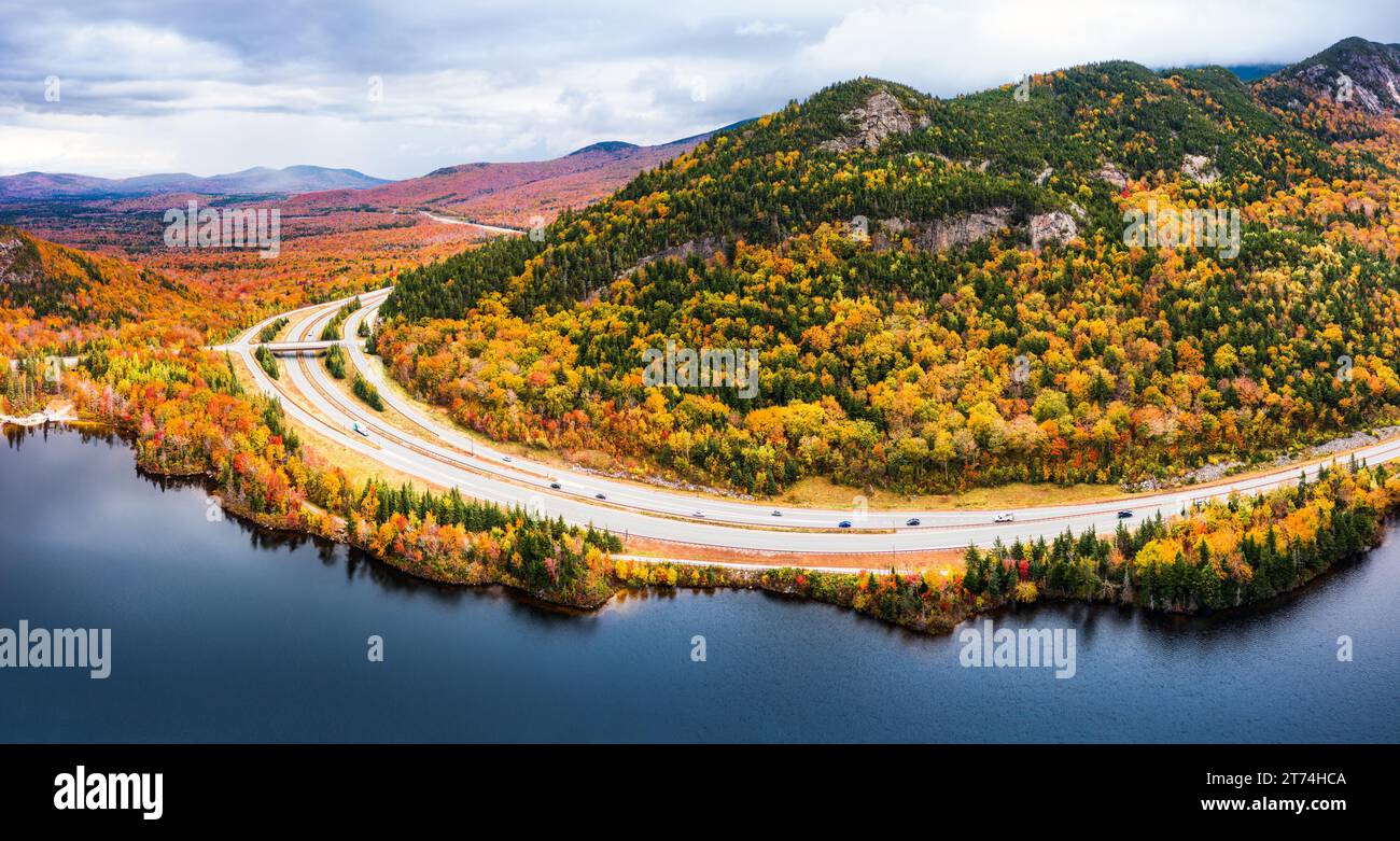 Aerial panorama of Franconia Notch parkway, NH Stock Photo Alamy
