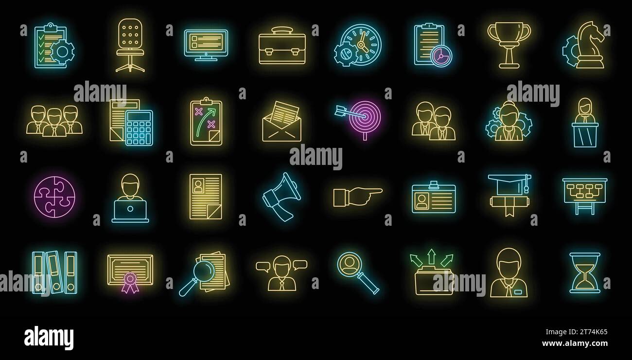 Managing skills employee icons set. Outline set of managing skills ...