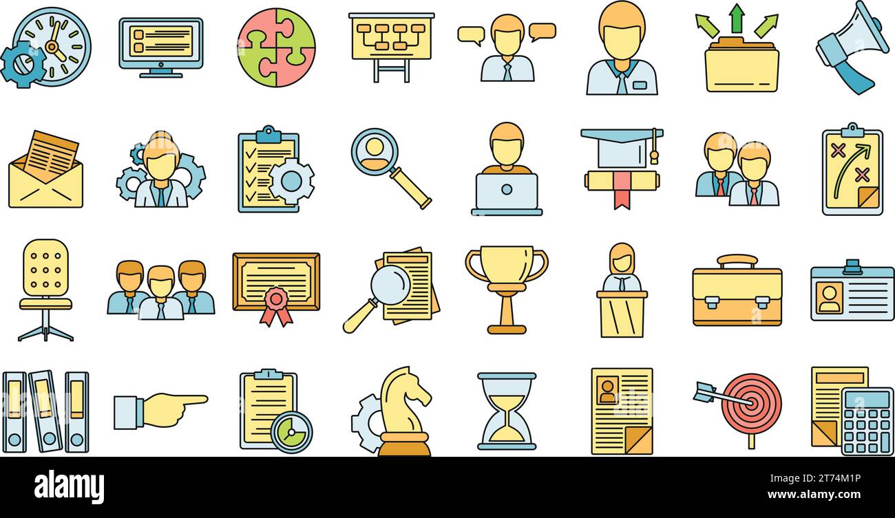 Managing skills employee icons set. Outline set of managing skills ...