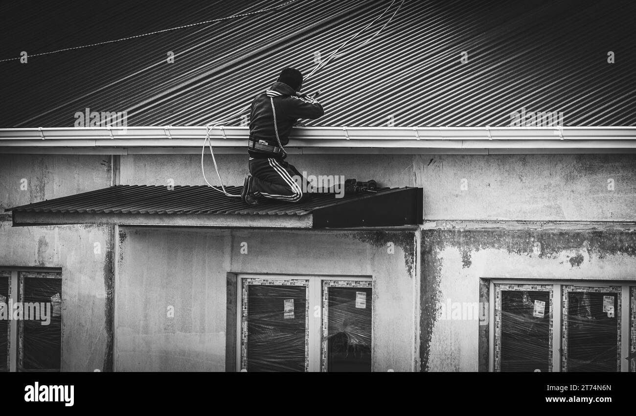 Rooftop workplace Black and White Stock Photos & Images - Alamy