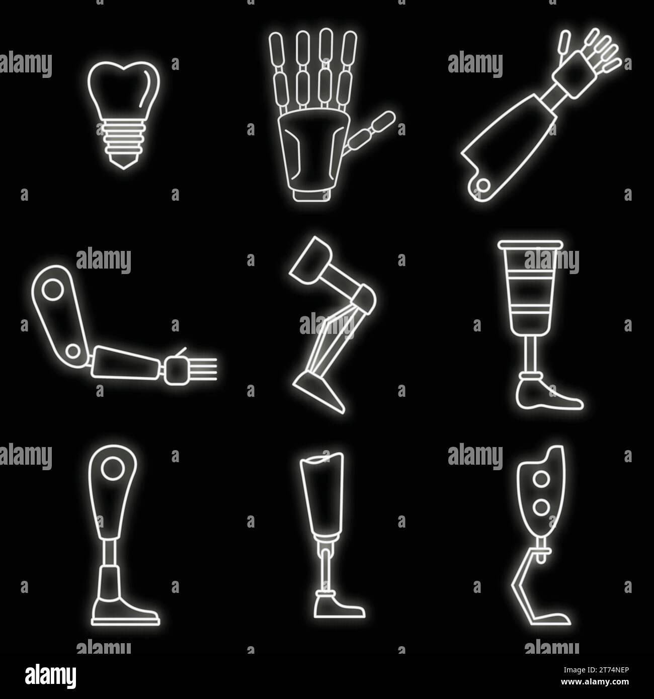 Bionic artificial limbs icons set. Outline set of bionic artificial ...
